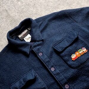Woodlake Sport South Park Fleece Button‑Up Shirt Jacket Men's Large Blue Cartoon